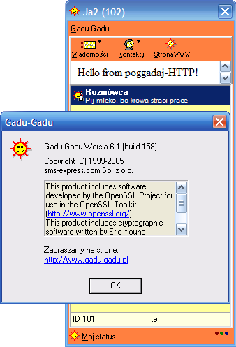 Example screenshot of Gadu-Gadu 6.1 connected to poGGadaj