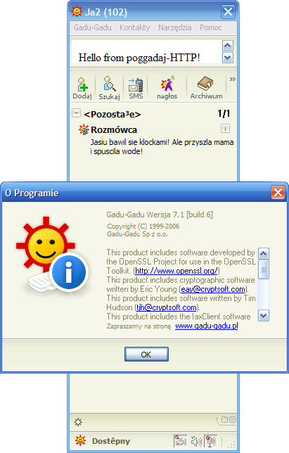 Screenshot of Gadu-Gadu 7.1 connected to poGGadaj