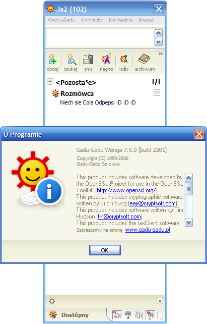 Screenshot of Gadu-Gadu 7.5 connected to poGGadaj