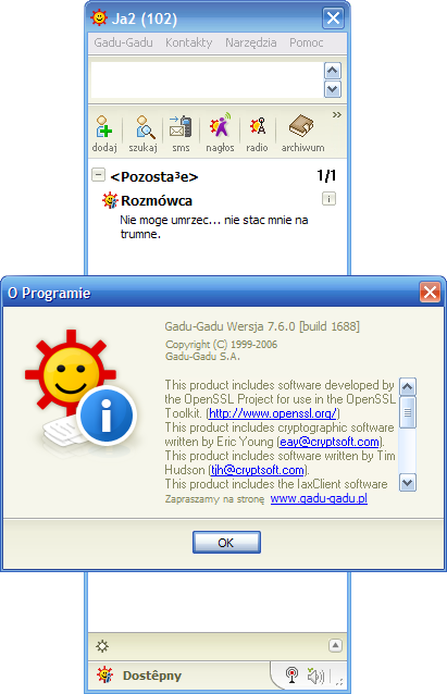 Screenshot of Gadu-Gadu 7.6 connected to poGGadaj